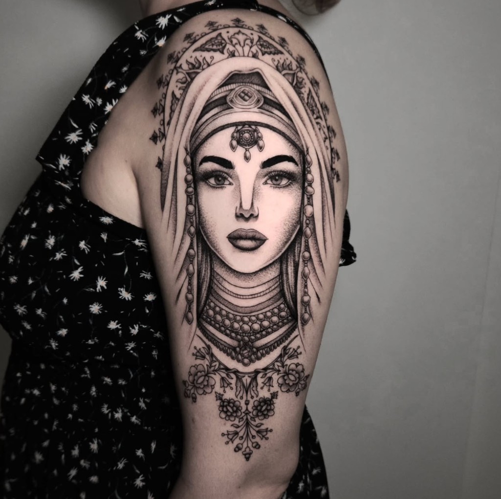 Tattoo work — angel and demon figure