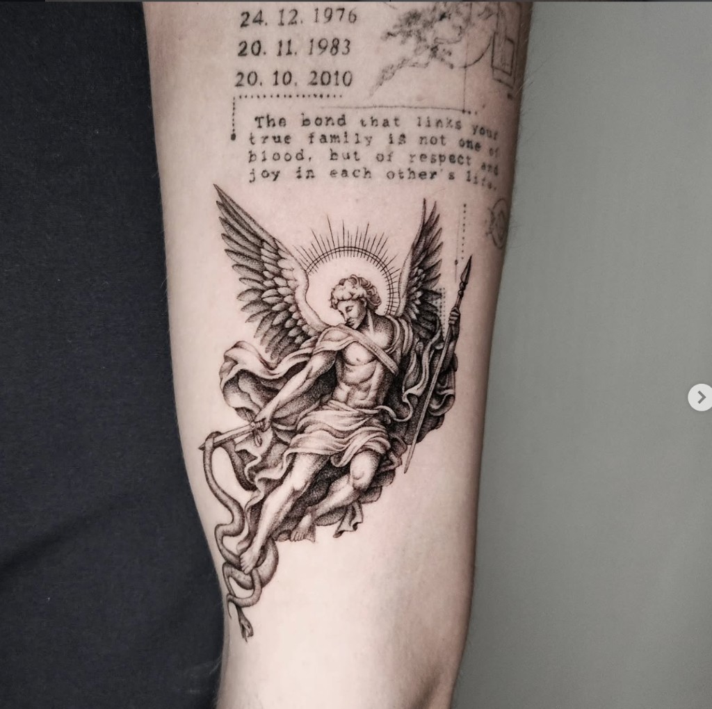 Tattoo work — angel and serpent